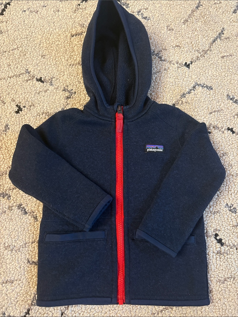 Patagonia Kids Navy Hooded Fleece with Red Zipper 2T EUC